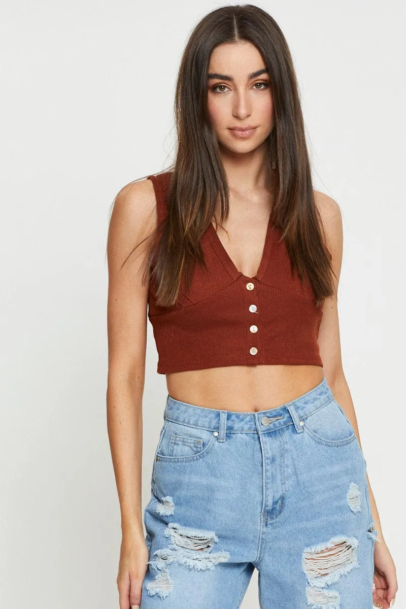 Brown Crop Top Sleeveless sold by Ally Fashion