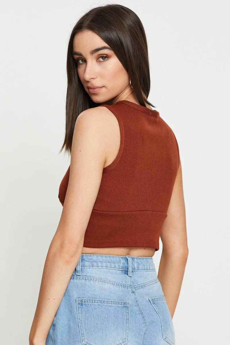 Brown Crop Top Sleeveless sold by Ally Fashion product image thumbnail 5