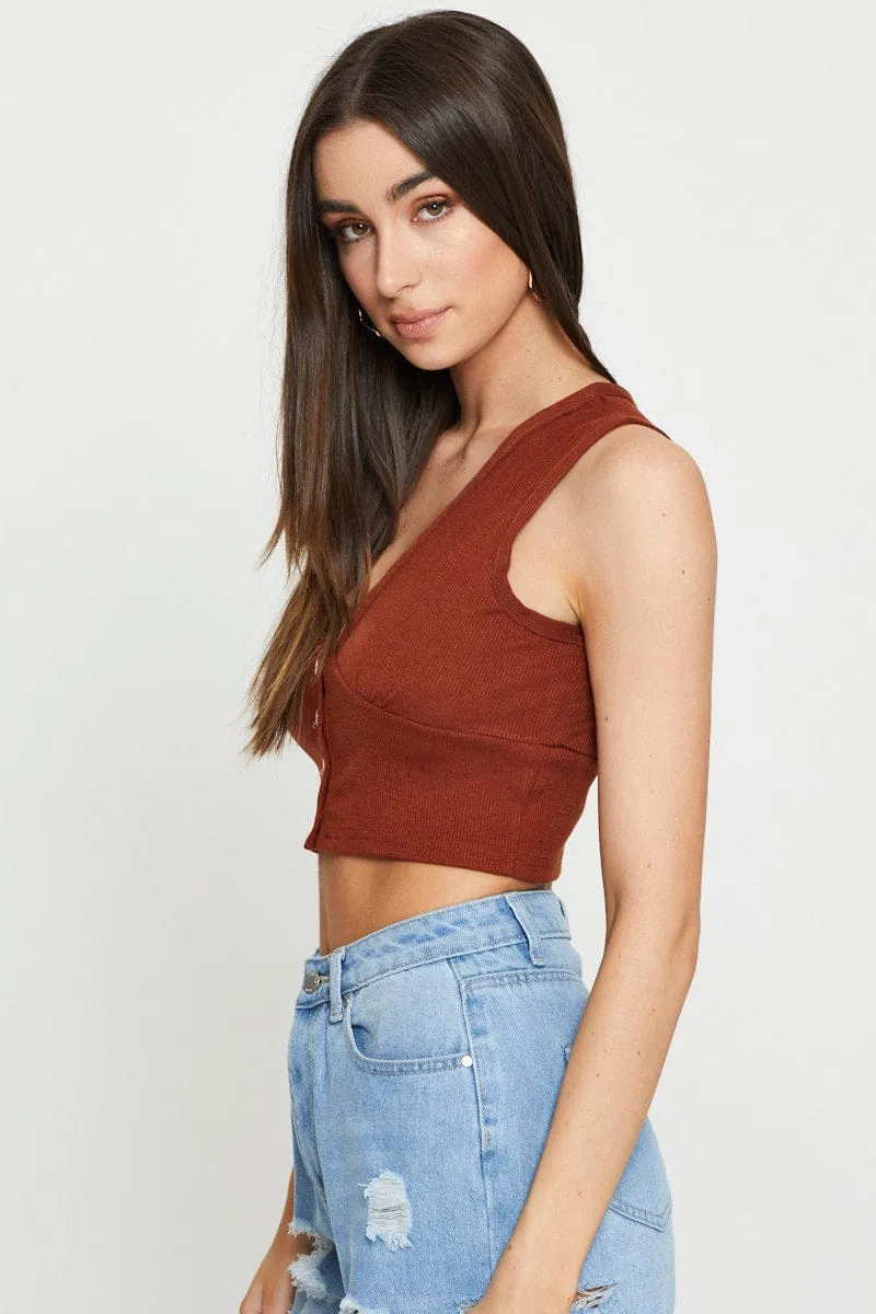 Brown Crop Top Sleeveless sold by Ally Fashion product image thumbnail 4