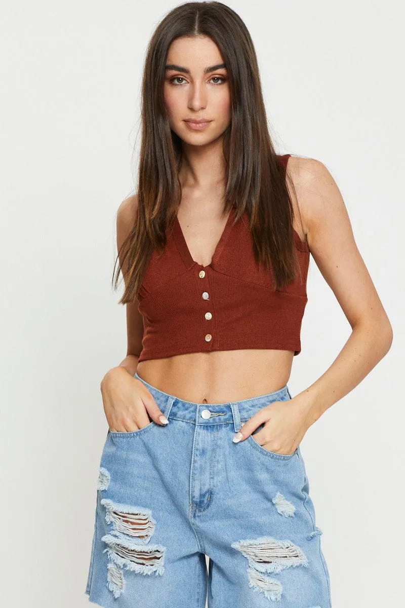 Brown Crop Top Sleeveless sold by Ally Fashion product image thumbnail 3