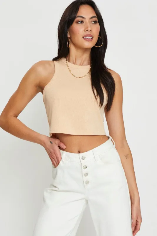 Beige Crop Top Sleeveless sold by Ally Fashion