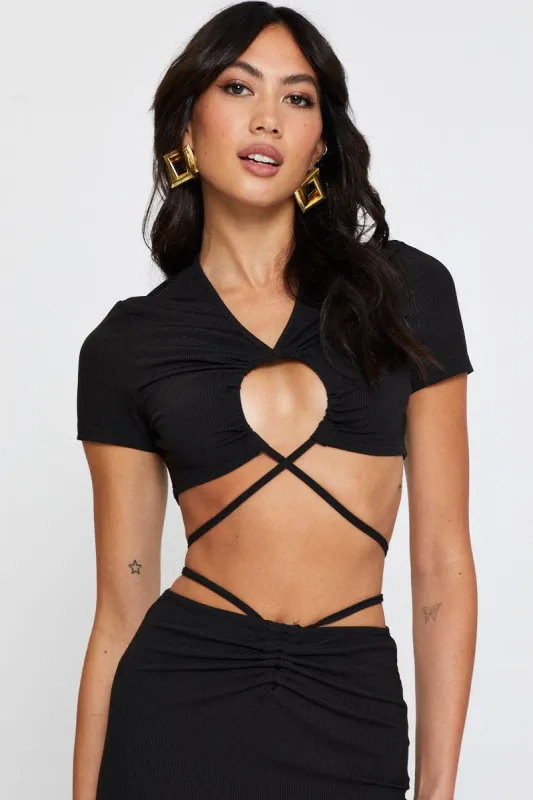 Black Crop Top Short Sleeve sold by Ally Fashion