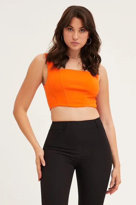 Orange Sleeveless Jersey Shirred Back Corset Top sold by Ally Fashion