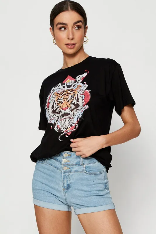 Black Graphic T Shirt Short Sleeve sold by Ally Fashion