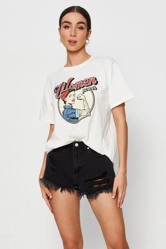 White Graphic T Shirt Short Sleeve sold by Ally Fashion
