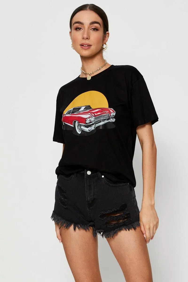 Black Graphic T Shirt Short Sleeve sold by Ally Fashion
