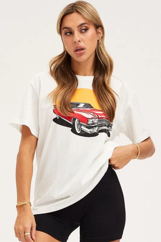 White Graphic T Shirt Short Sleeve sold by Ally Fashion