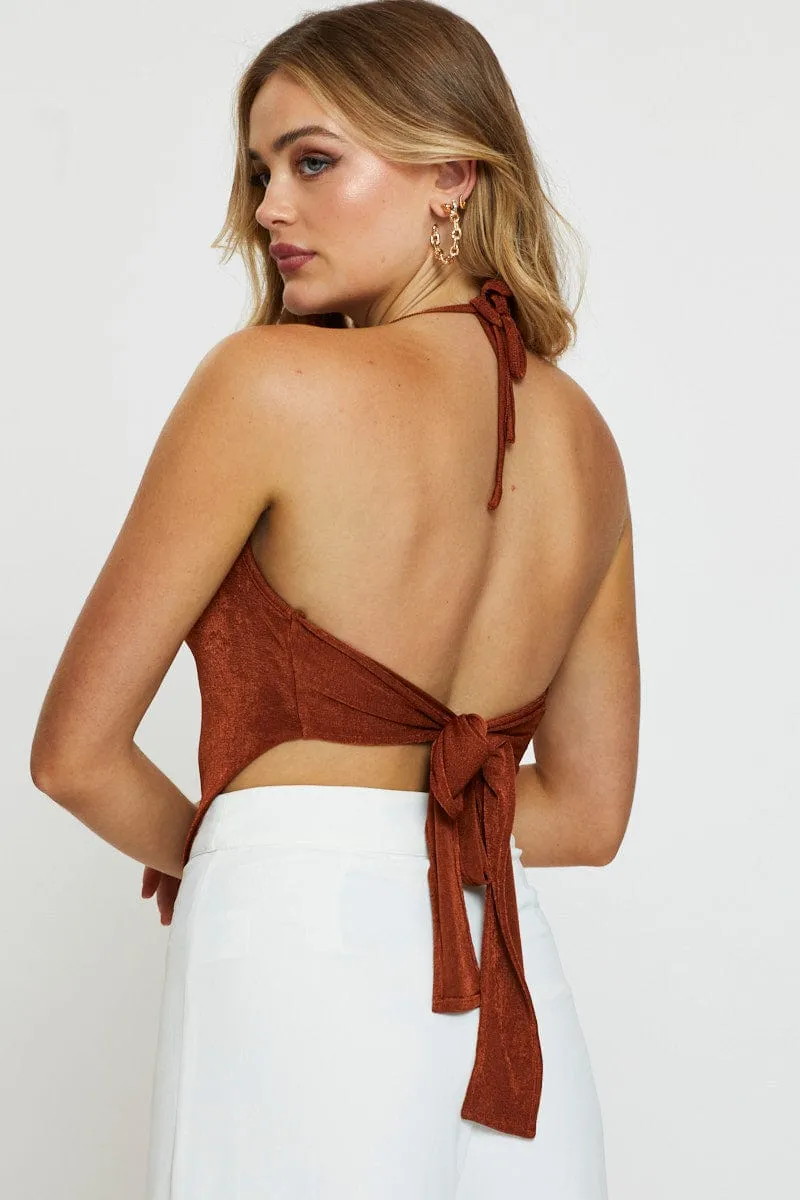 Brown Crop Top Halter Neck sold by Ally Fashion product image thumbnail 5