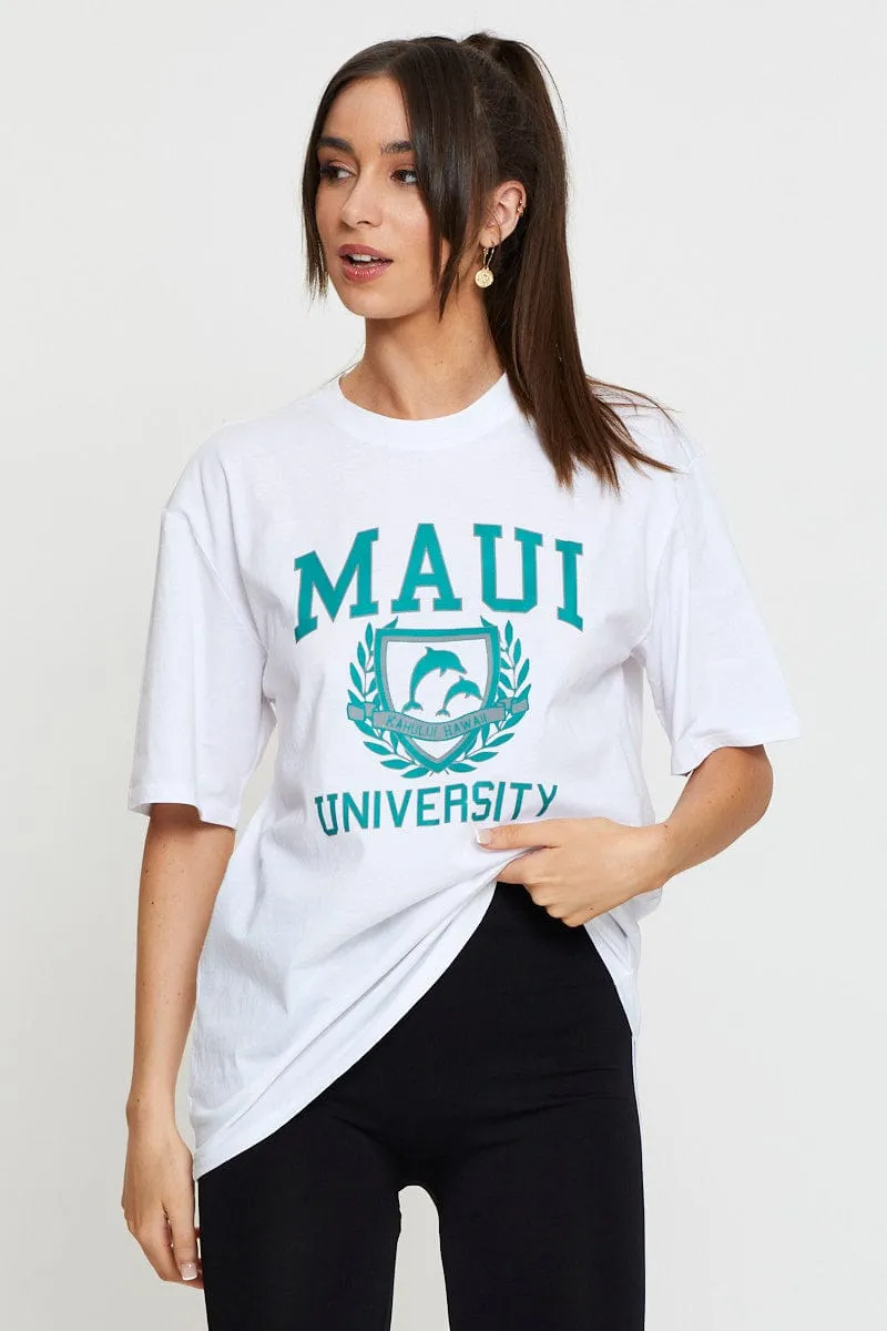 White Graphic T Shirt Short Sleeve sold by Ally Fashion