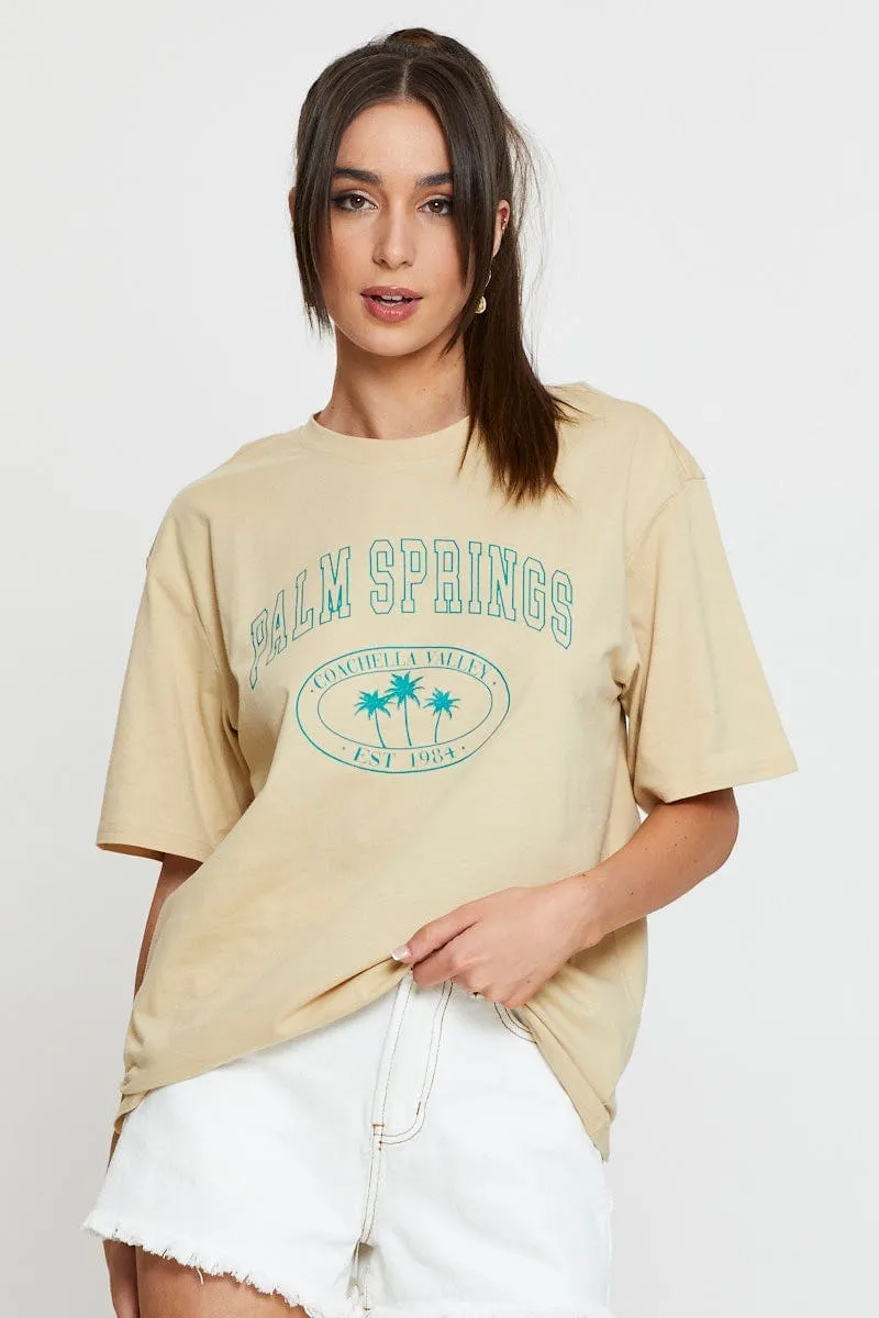 Beige Graphic T Shirt Short Sleeve sold by Ally Fashion product image thumbnail 3
