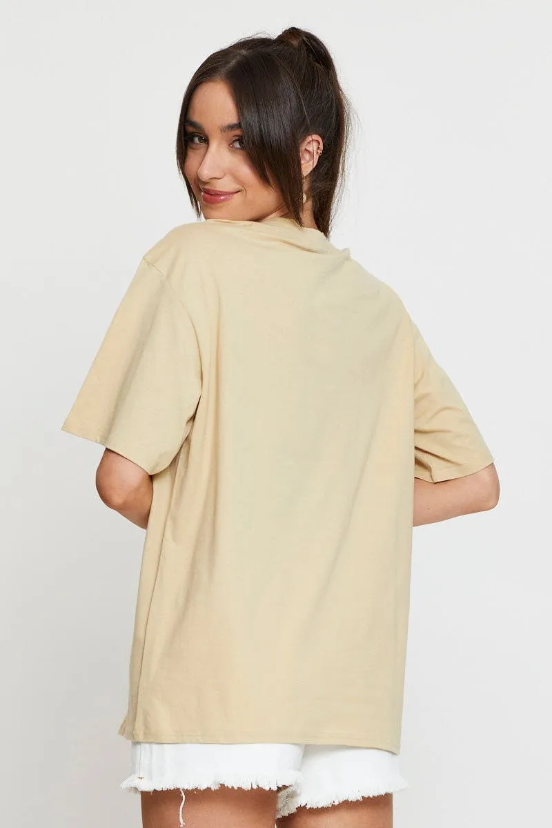 Beige Graphic T Shirt Short Sleeve sold by Ally Fashion product image thumbnail 5