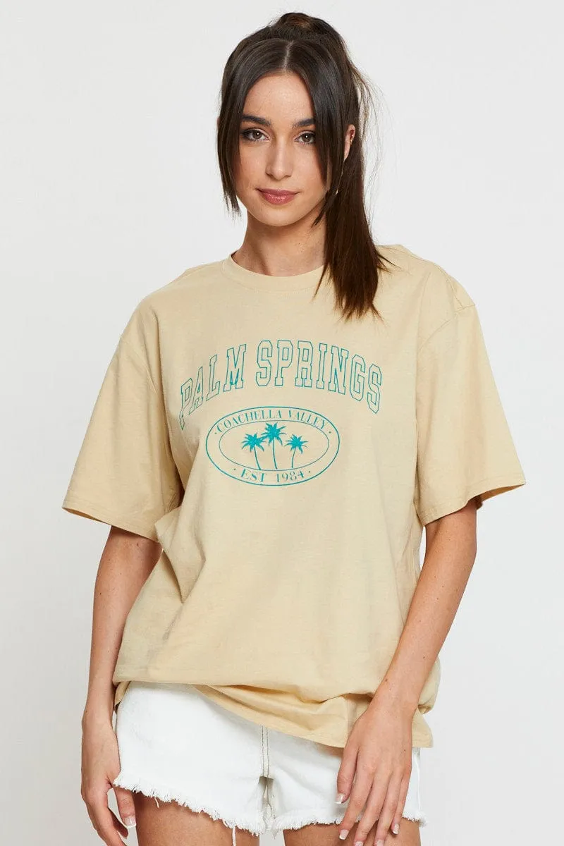 Beige Graphic T Shirt Short Sleeve sold by Ally Fashion