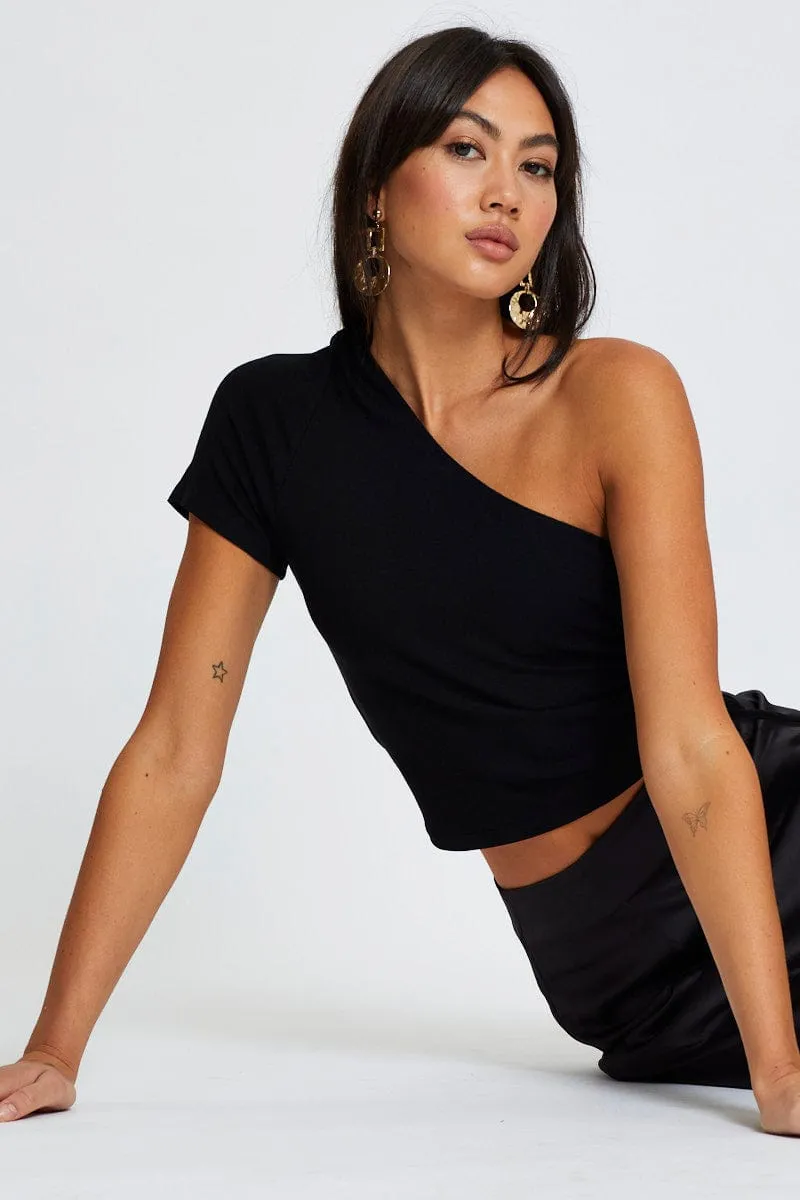 Black Crop Top One Shoulder sold by Ally Fashion