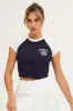 Blue Short Sleeve Embroidered Raglan Tee sold by Ally Fashion