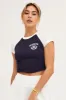 Blue Short Sleeve Embroidered Raglan Tee sold by Ally Fashion