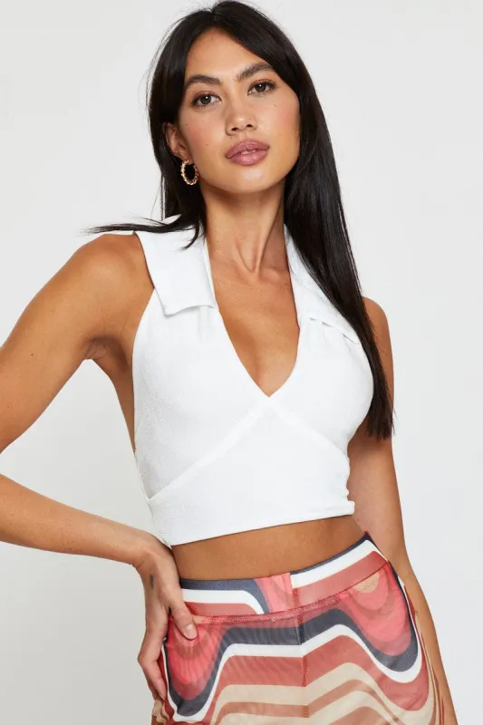 White Crop Top Collared sold by Ally Fashion