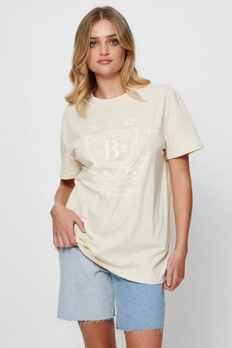 Beige Graphic T Shirt Short Sleeve sold by Ally Fashion product image thumbnail 3