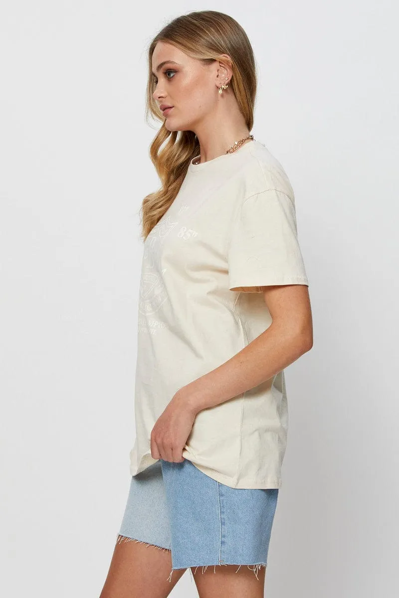 Beige Graphic T Shirt Short Sleeve sold by Ally Fashion product image thumbnail 4