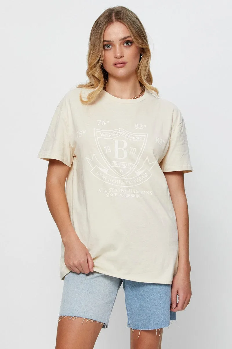 Beige Graphic T Shirt Short Sleeve sold by Ally Fashion