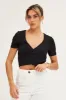 Black Short Sleeve V Neck Rib Jersey Crossover Top sold by Ally Fashion
