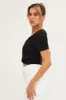 Black Short Sleeve V Neck Rib Jersey Crossover Top sold by Ally Fashion