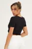 Black Short Sleeve V Neck Rib Jersey Crossover Top sold by Ally Fashion