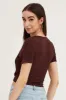 Brown Short Sleeve V Neck Rib Jersey Crossover Top sold by Ally Fashion