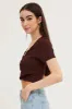 Brown Short Sleeve V Neck Rib Jersey Crossover Top sold by Ally Fashion