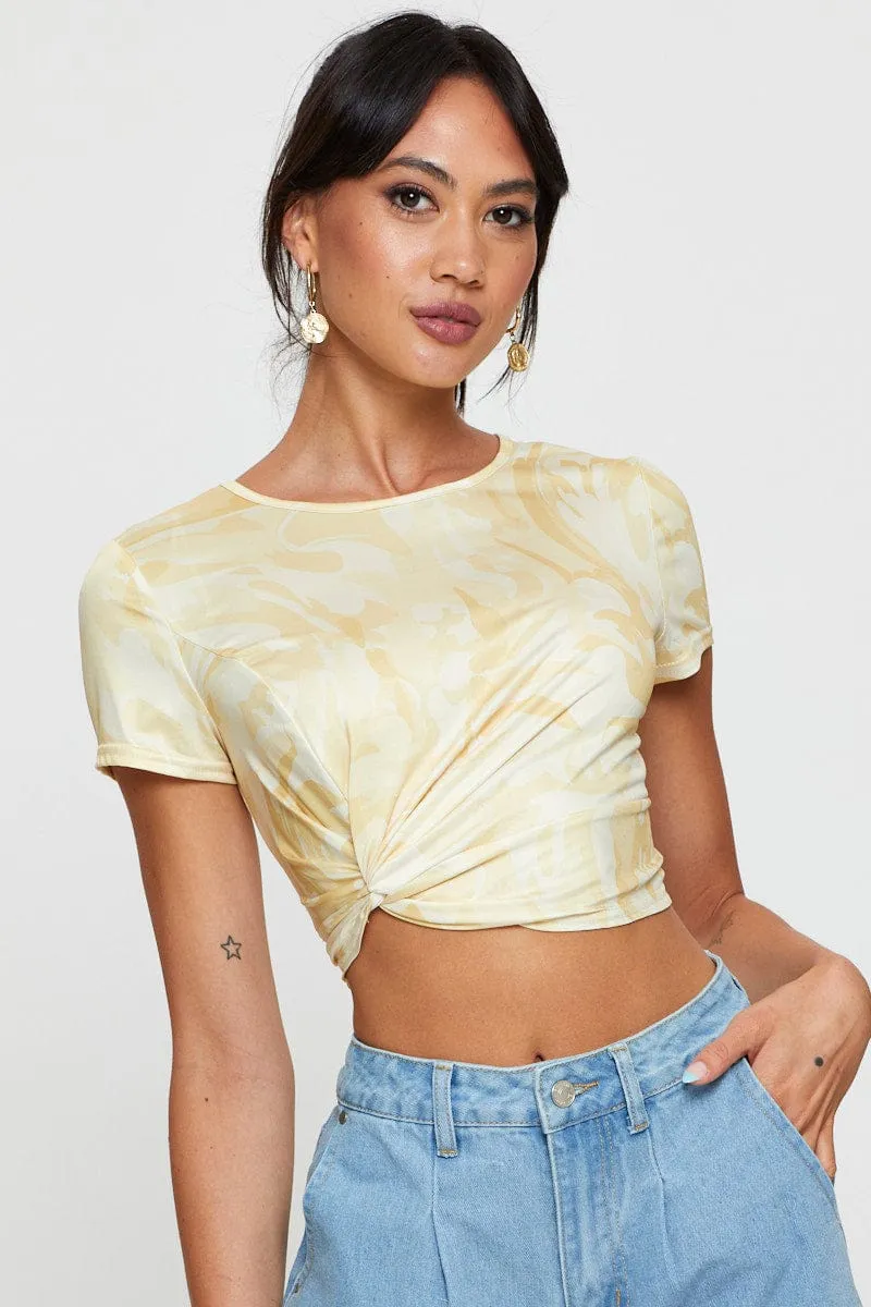 Print Knot Top Short Sleeve sold by Ally Fashion