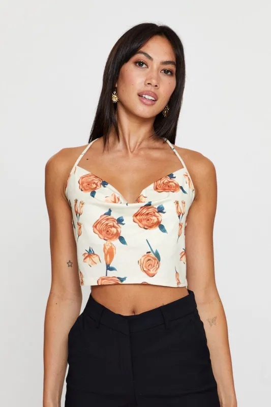 Print Crop Top Sleeveless Cowl Neck sold by Ally Fashion