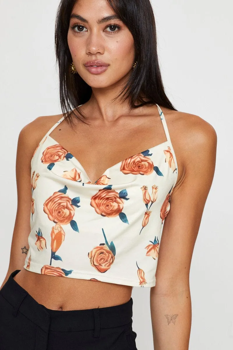 Print Crop Top Sleeveless Cowl Neck sold by Ally Fashion product image thumbnail 2