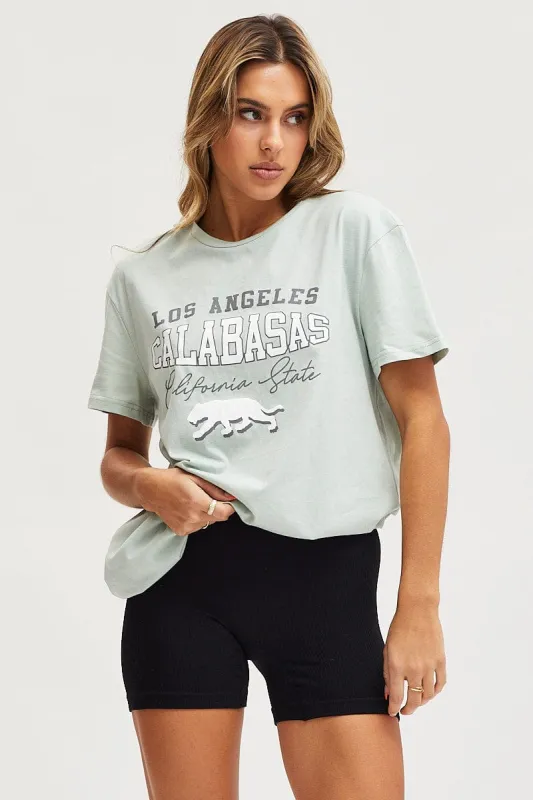 Green Graphic T Shirt Short Sleeve sold by Ally Fashion