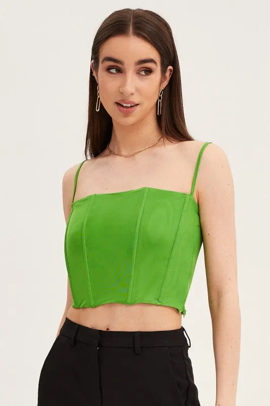 Green Mesh Sleeveless Corset Detail Singlet Top sold by Ally Fashion
