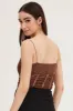 Brown Sleeveless Corset Look Waist Detail Mesh Bodysuit sold by Ally Fashion