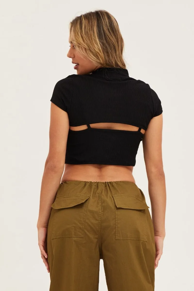 Black Rib Jersey Short Sleeve Cut Out Top sold by Ally Fashion product image thumbnail 5