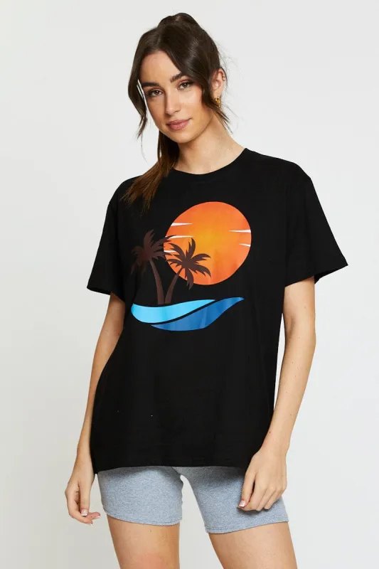 Black Graphic T Shirt Short Sleeve sold by Ally Fashion