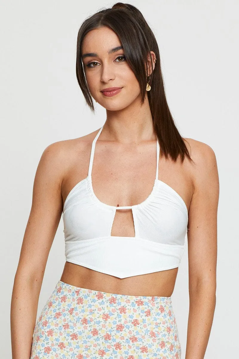 White Cut Out Crop Top Halter Neck sold by Ally Fashion