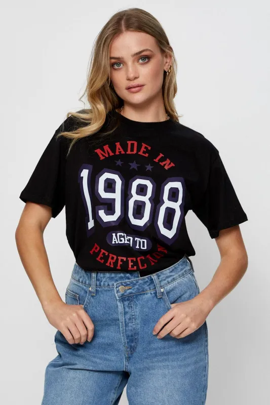 Black Graphic T Shirt Short Sleeve Boyfriend sold by Ally Fashion