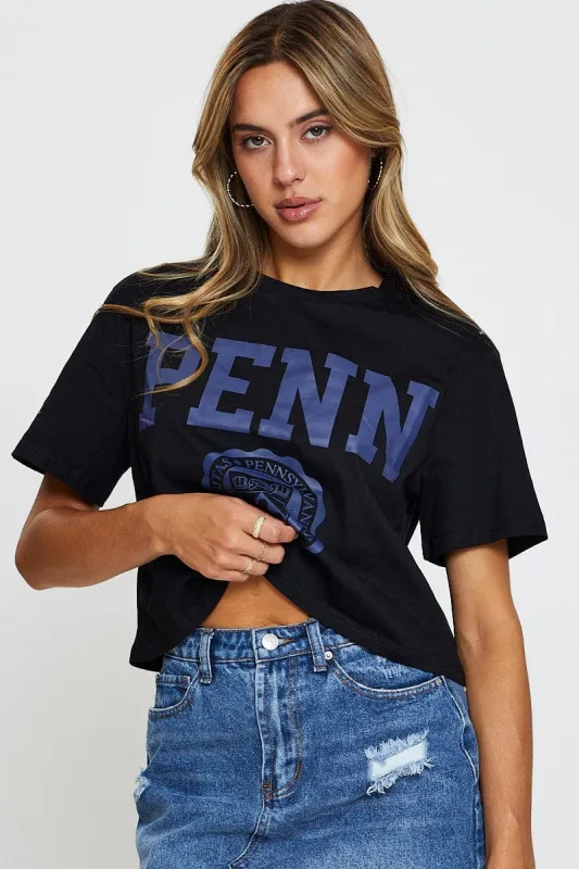 Black Graphic T Shirt Crop sold by Ally Fashion
