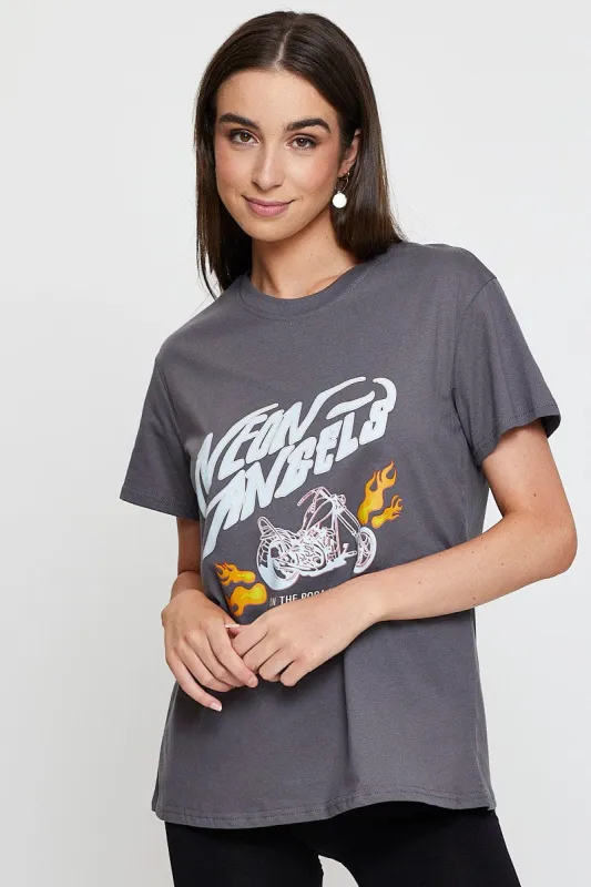 Grey Graphic T Shirt Short Sleeve sold by Ally Fashion