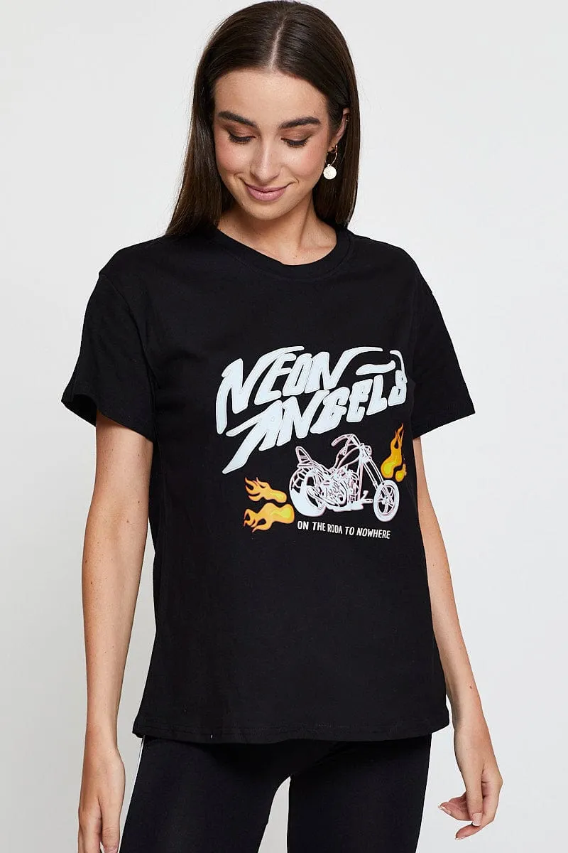 Black Graphic T Shirt Short Sleeve sold by Ally Fashion product image thumbnail 3