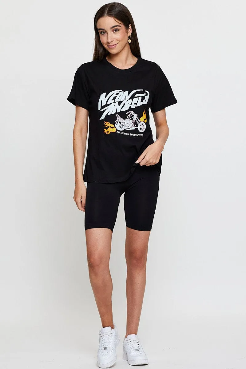 Black Graphic T Shirt Short Sleeve sold by Ally Fashion product image thumbnail 2