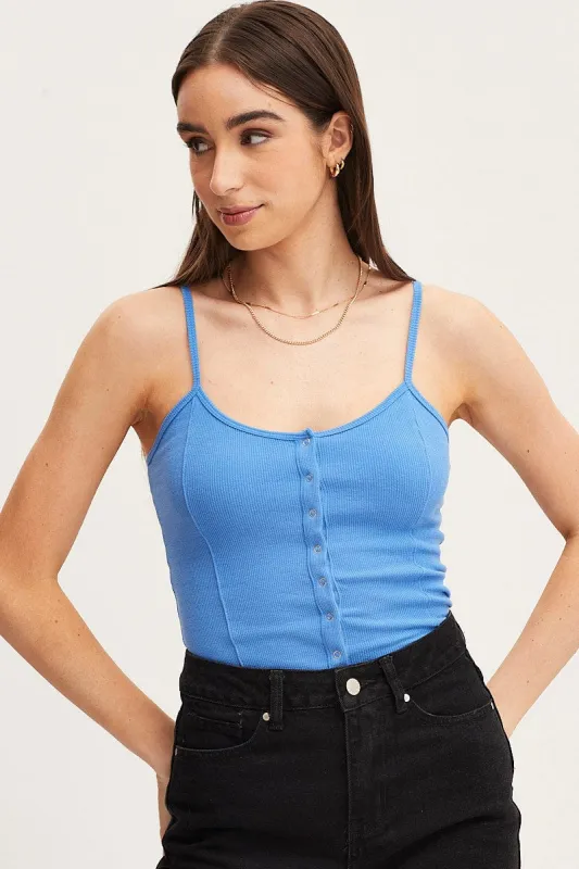 Blue Press Stud Singlet Sleeveless sold by Ally Fashion