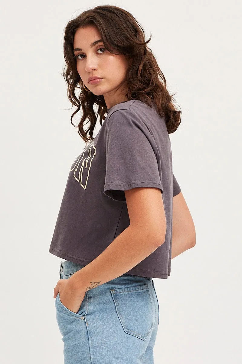 Grey Graphic T Shirt Short Sleeve Crop sold by Ally Fashion product image thumbnail 4