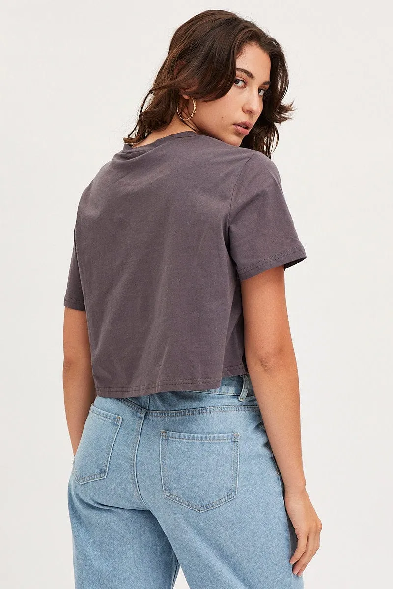 Grey Graphic T Shirt Short Sleeve Crop sold by Ally Fashion product image thumbnail 5