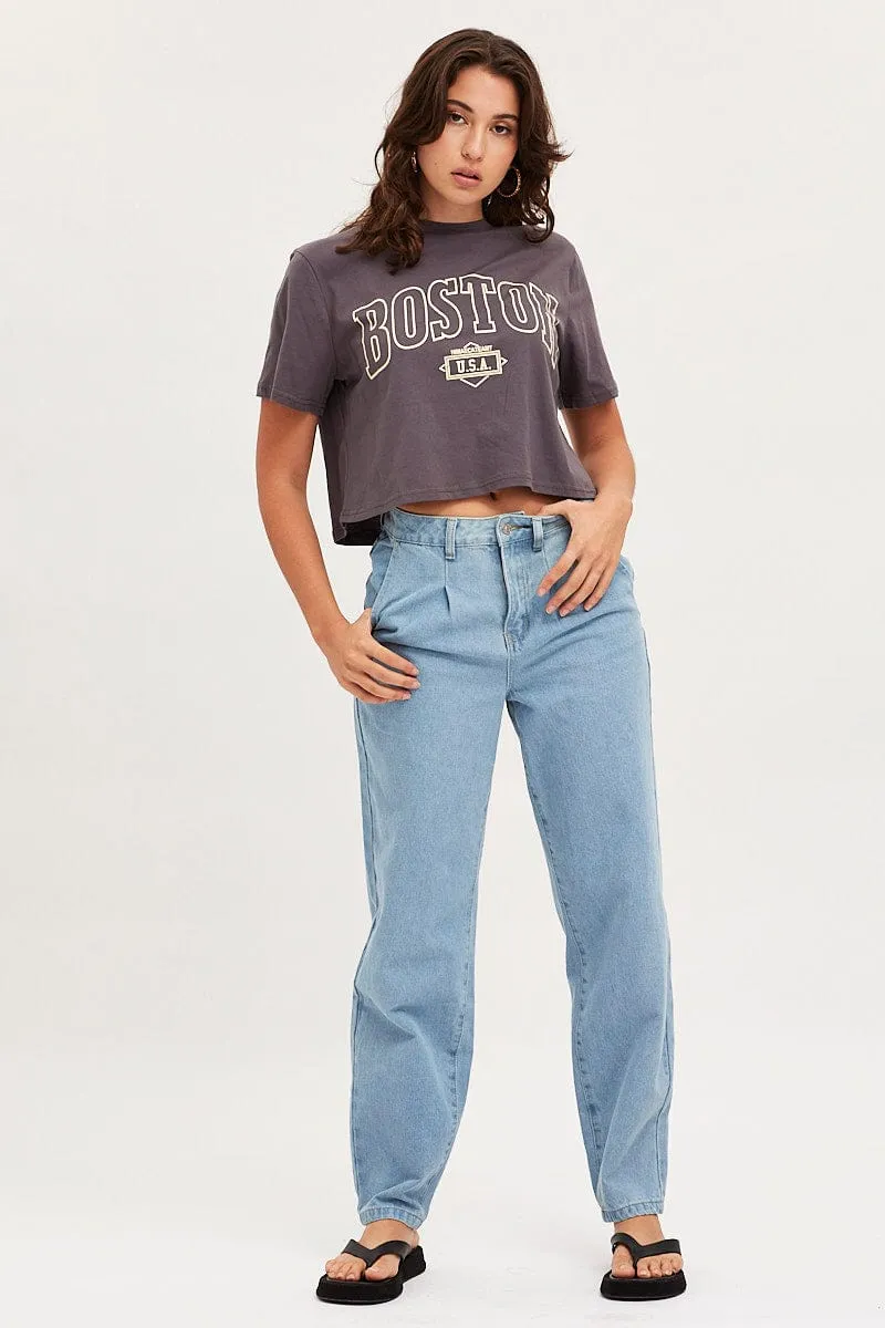 Grey Graphic T Shirt Short Sleeve Crop sold by Ally Fashion product image thumbnail 2