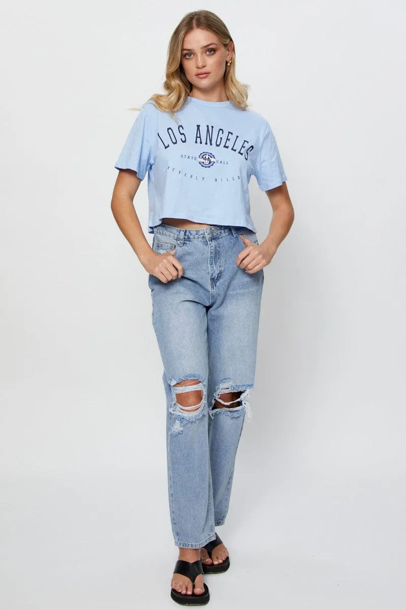 Blue Graphic T-Shirt Short Sleeve Crop sold by Ally Fashion product image thumbnail 2