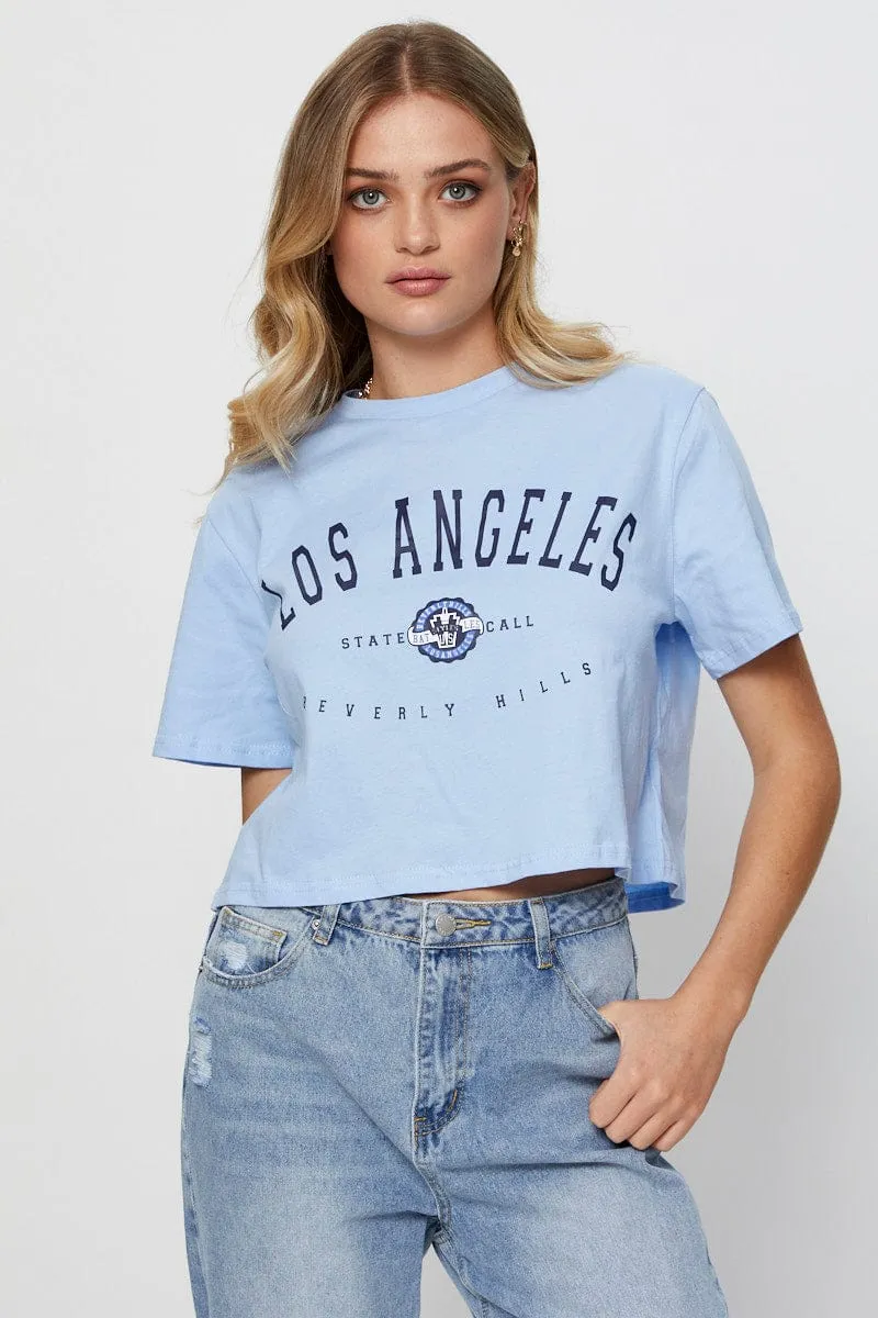 Blue Graphic T-Shirt Short Sleeve Crop sold by Ally Fashion product image thumbnail 3