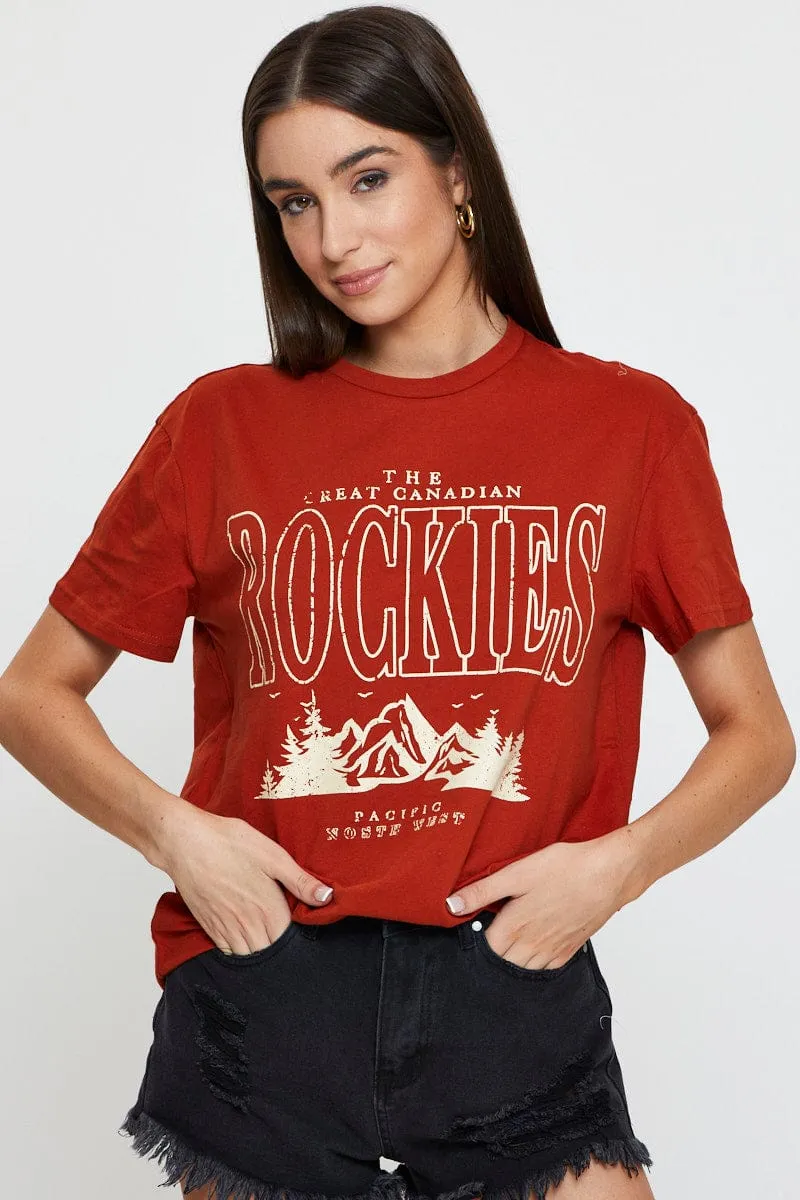 Brown Graphic T Shirt Short Sleeve sold by Ally Fashion