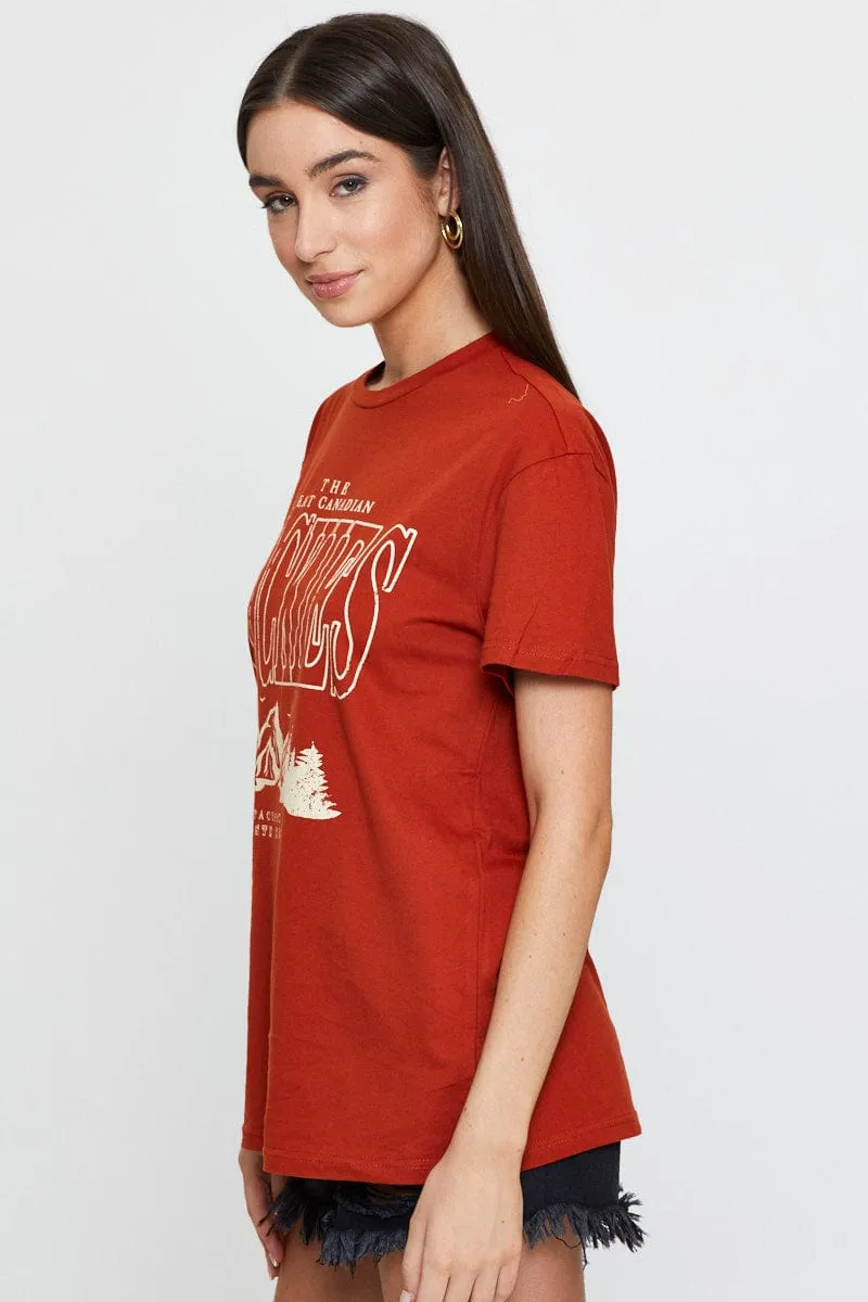 Brown Graphic T Shirt Short Sleeve sold by Ally Fashion product image thumbnail 4